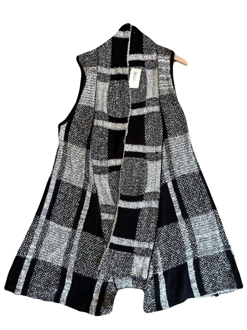 Style & Co. Plaid Sweater Vest Longline Open Front Monochrome Oversized Layering